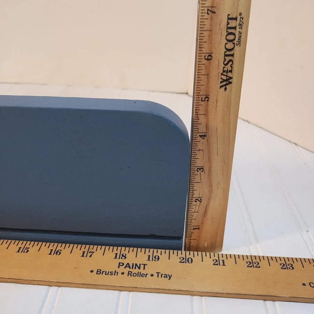VTG Blue Painted Wood Floating Wall Shelf Plate Groove 20